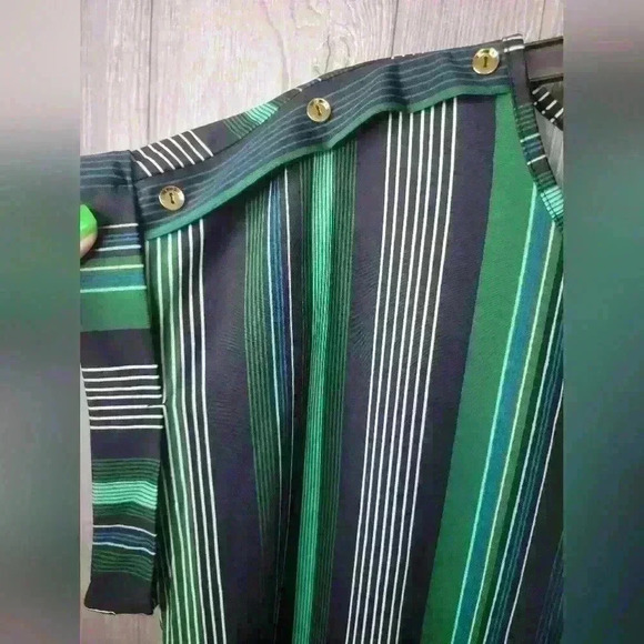 A.U.W green, teal, mint, and black striped shirt with non working gold buttons. - Picture 3 of 4